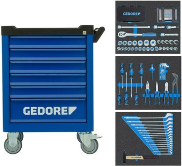 GEDORE WSL-M-TS-172 gereedschapswagen blauw met 6 laden gevuld 172-delig - 3100197