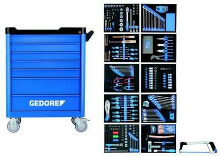 GEDORE WSL-L-TS-308 gereedschapswagen Workster blauw met 7 laden gevuld 308-delig - 2980347