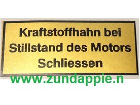 Sticker "kraftstoffhahn bei stillstand des motors schliessen